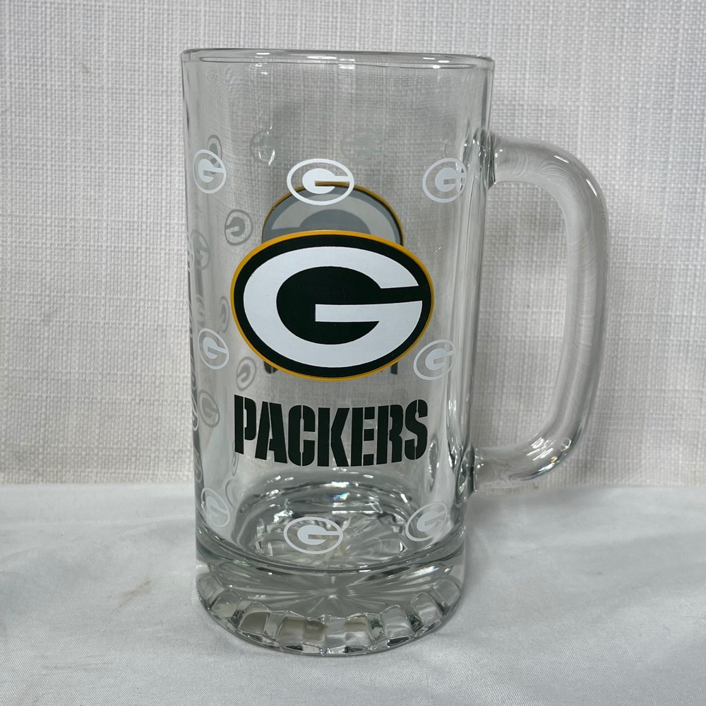 Green Bay Packers 16oz Glass Beer Mug Tankard NFL Football Logo Clear Cup